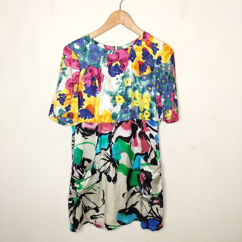 Walter‎ Silk Floral Dress Short Sleeve Mini Mixed Print